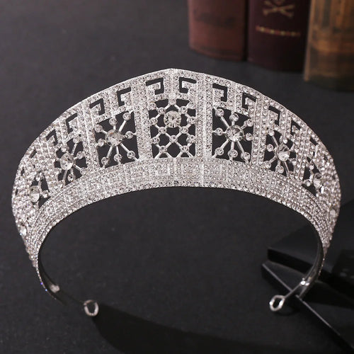 Baroque Silver Color Rhinestone Crystal Queen Big Crown Bridal Wedding Tiara Women Beauty Pageant Diadem Bridal Hair Accessories