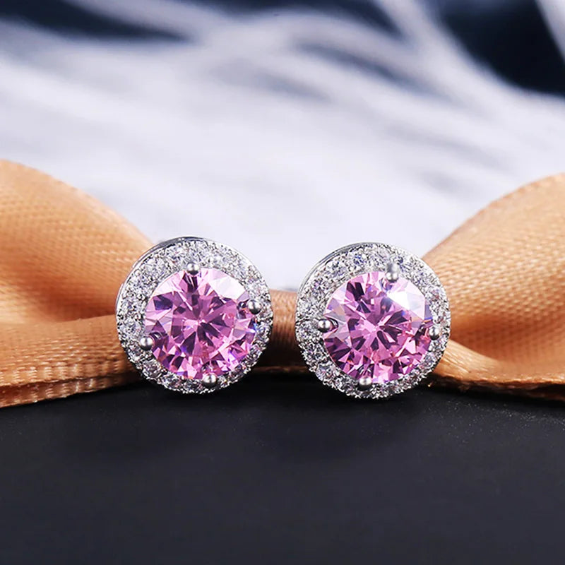 Classic Round Cubic Zirconia Prong Setting Women's Stud Earring 6 Color Delicate Wedding Engagement Evening Party Jewelry