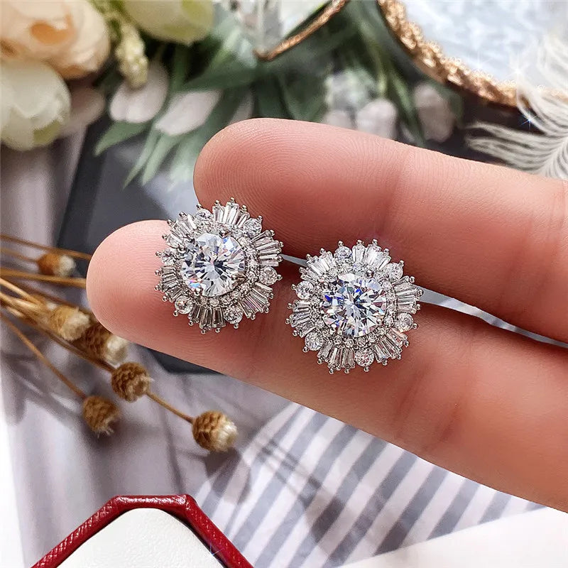 Women Stud Earrings Full Cubic Zirconia Brilliant Wedding Accessories High Quality Ear Piercing Earrings Jewelry