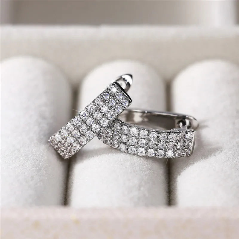 Dainty U Shaped Hoop Earrings for Women Silver Color Circle Earring with Crystal CZ Stone Simple Stylish Female Jewelry