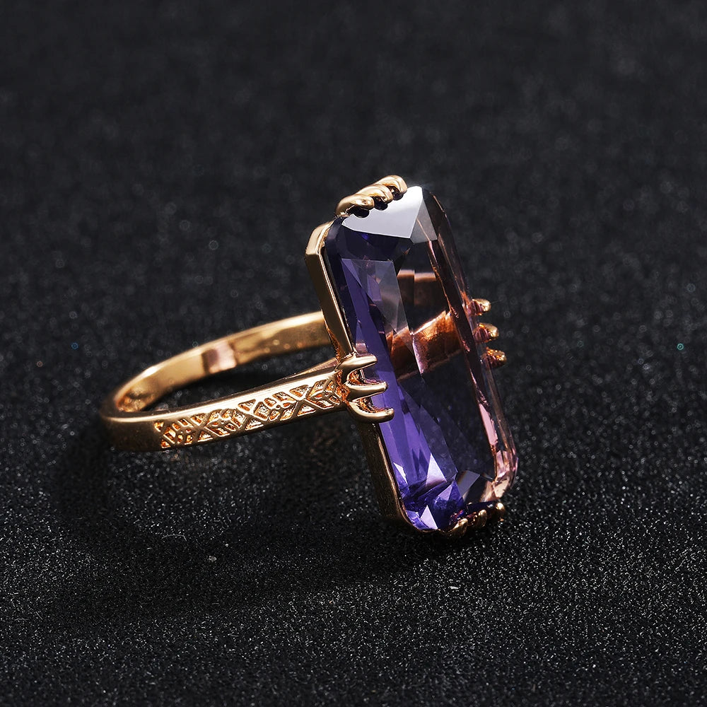 Long Shape Acrylic Purple Stone Rings for Women Fashion Bridal Wedding Party Ring Elegant Lady Accessories Trendy Jewelry