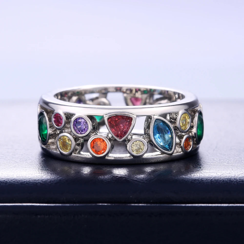 Colorful Women Hollow Out Geometric Stone Rings Cocktail Party Female Finger Ring Fancy Stylish Rings Jewelry Wholesale