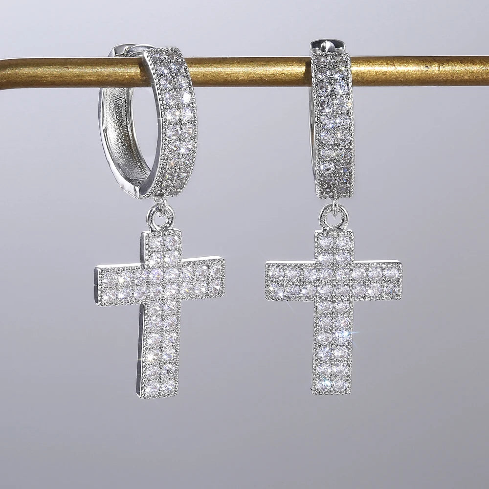 Luxury Silver Color Cross Drop Earrings for Women Stylish Accessories Girl Party Versatile Female Earrings - EUFASHIONBAGS