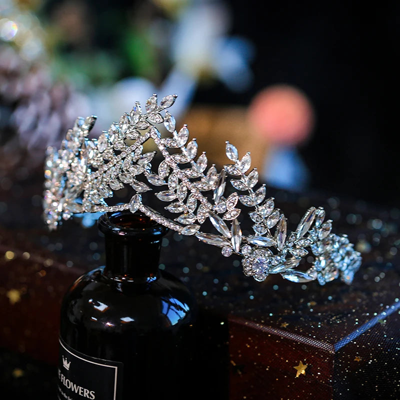 Luxury Crystal Leaf Wedding Crown For Bride Headpiece Baroque Tiara And Crown Fashion Princess Tiara Rhinestone Hair Accessories - EUFASHIONBAGS