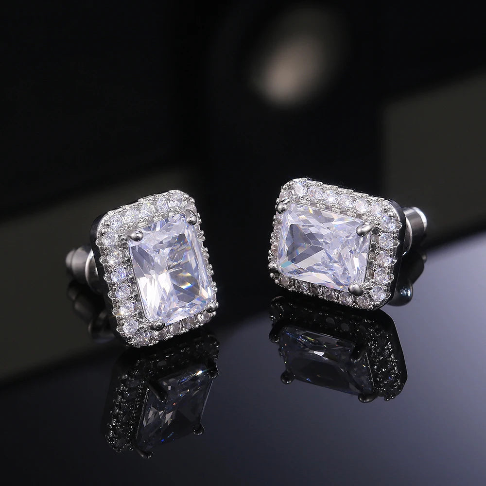 Delicate Women Stud Earrings Square Shape Shiny Cubic Zircon Luxury Earring for Party Nice Present Female Fashion Jewelry