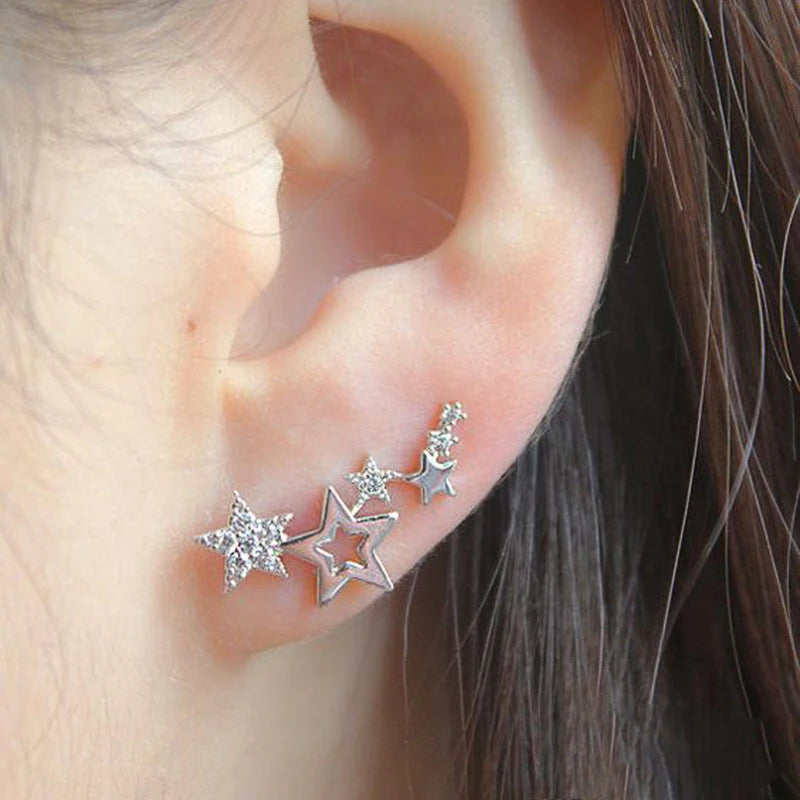 Hot Selling Simple Stylish Star Women Drop Earrings Shiny White Zircon Exquisite Versatile Female Earring Fashion Jewelry