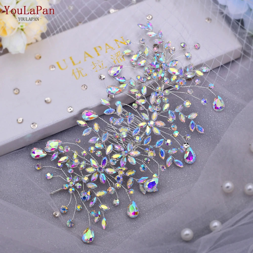 Luxury Crystal Bridal Headpiece Floral Wedding Hair Vine Clip Party Prom Hair Jewelry Brides Hair Accessories - EUFASHIONBAGS