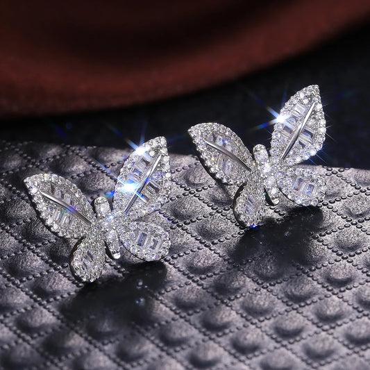 Delicate Butterfly Stud Earring for Women Full Pave CZ Stone Wedding Engagement Party Nice Accessories Beauty Bow Earring - EUFASHIONBAGS