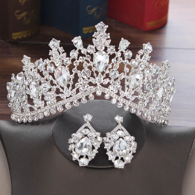 Baroque Crystal Water Drop Bridal Jewelry Sets Rhinestone Tiaras Crown Necklace Earrings for Bride Wedding Dubai Jewelry Set - EUFASHIONBAGS