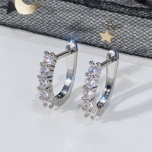 Simple U Shaped Hoop Earrings with Round CZ Stone Stylish Daily Wear Women Accessories Low-key Earrings Versatile Jewelry