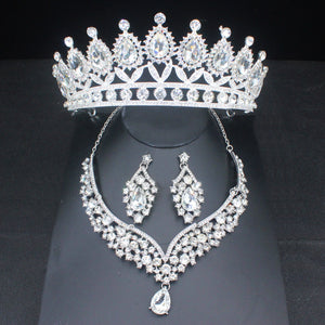 Wedding Crystal Bridal Jewelry Sets For Women Girl Princess Tiara/Crown Earring Necklace Set Pageant Prom Jewelry Accessories