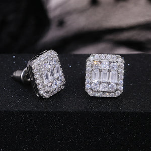 New Fashion Square Shape Women Stud Earrings Full Paved Shiny Crystal Zircon High Quality Female Trendy Earring Wholesale