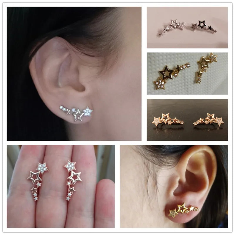 Hot Selling Simple Stylish Star Women Drop Earrings Shiny White Zircon Exquisite Versatile Female Earring Fashion Jewelry