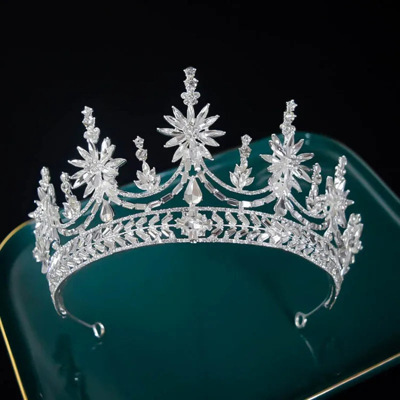 Baroque Luxury Rhinestone Crystal Wedding Crown Queen Flowers Bridal Tiaras Women Beauty Pageant Bridal Hair Jewelry Accessories