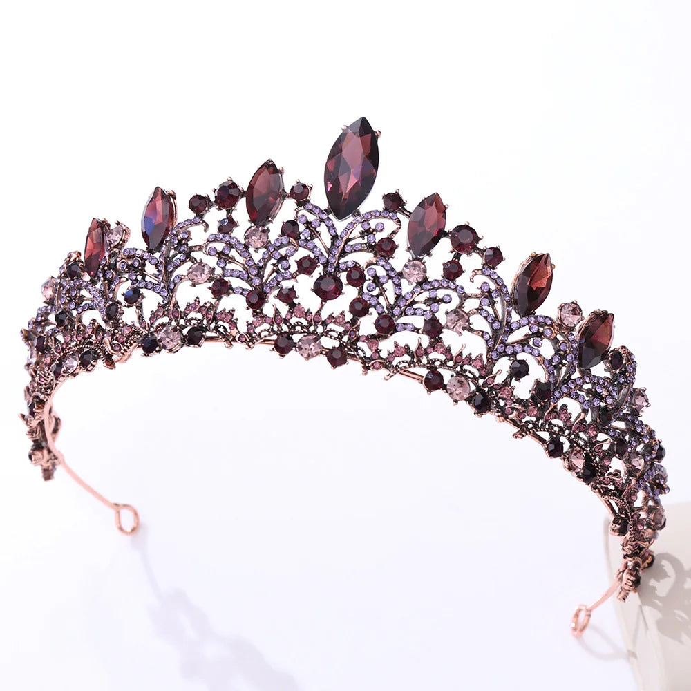 Baroque Retro Violet Purple Black Crystal Bridal Crowns Pageant Diadem Veil Tiaras Bride Noiva Headband Wedding Hair Accessories - EUFASHIONBAGS