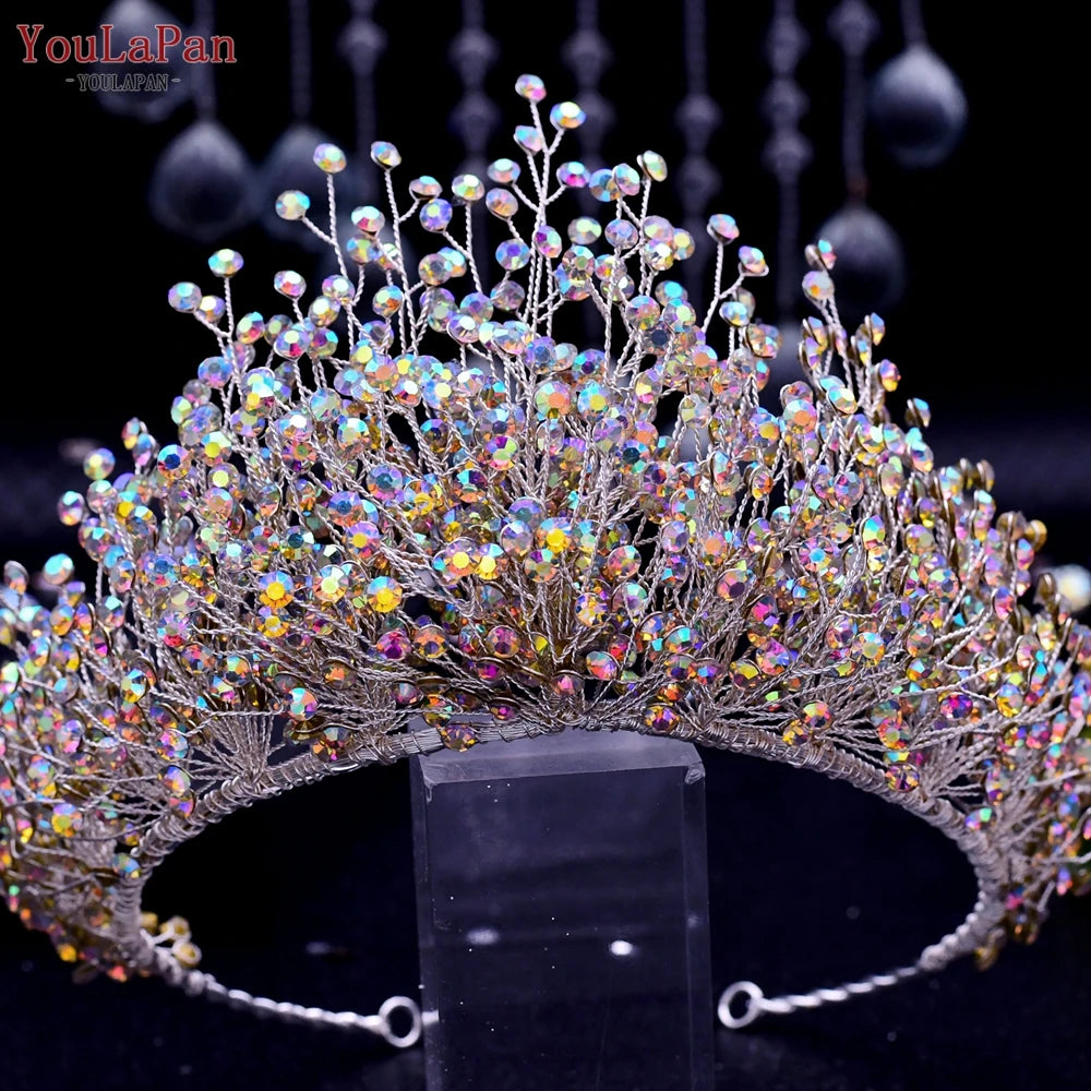 AB Colorful Rhinestone Princess Crown Luxury Crystal AB Bridal Crown Tiaras Fashion Women Hair Accessories HP193P-C - EUFASHIONBAGS