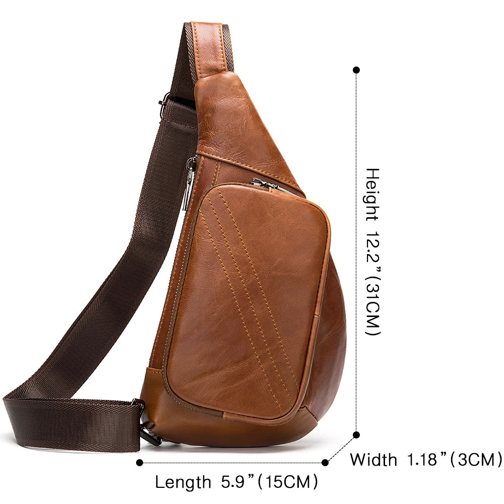 Men's Shoulder Bag Men's Genuine Leather Chest Pack Man Sling Messenger Bags Belt Small Crossbody Bags - EUFASHIONBAGS