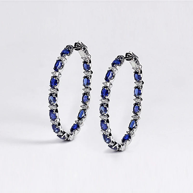 Luxury Blue Zircon Hoop Earrings for Women Delicate Daily Wearable Accessories Dance Party Female Earring Fashion Jewelry - EUFASHIONBAGS