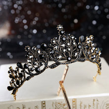 Laden Sie das Bild in den Galerie-Viewer, Baroque Retro Black Luxury Bridal Crystal Tiaras Crowns Princess Queen Pageant Prom Rhinestone Veil Tiara Wedding Hair Accessory