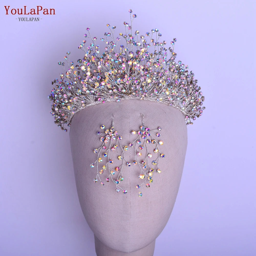 AB Colorful Rhinestone Princess Crown Luxury Crystal AB Bridal Crown Tiaras Fashion Women Hair Accessories HP193P-C - EUFASHIONBAGS