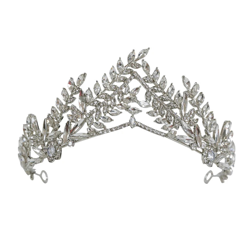 Luxury Crystal Leaf Wedding Crown For Bride Headpiece Baroque Tiara And Crown Fashion Princess Tiara Rhinestone Hair Accessories - EUFASHIONBAGS