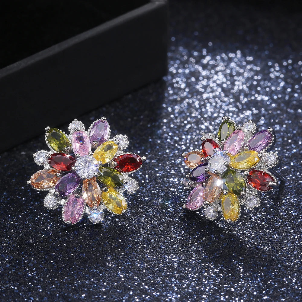 Gorgeous Double Layer Flower Women Stud Earring 7 Colors Available Wedding Dancing Party Gift Female Classic Earring - EUFASHIONBAGS