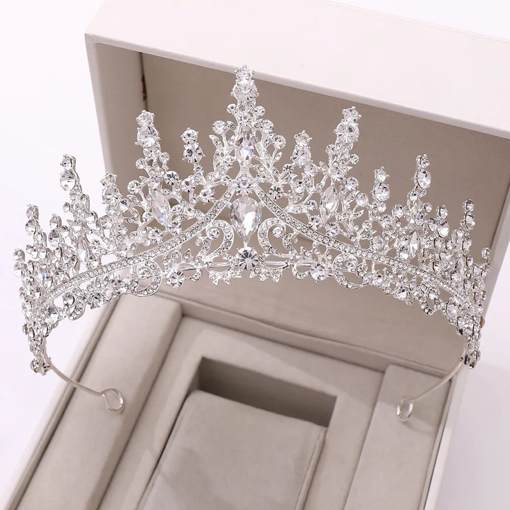 Luxury Silver Color Crystal Leaves Bridal Jewelry Sets Baroque Tiaras Crowns Earrings Choker Necklace Wedding Dubai Jewelry Set - EUFASHIONBAGS