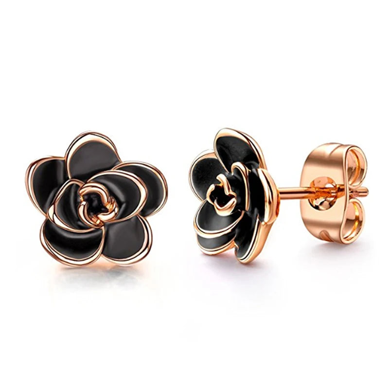 Classic Camellia Flower Stud Earring Delicate Women Accessory  Daily Wearing Party Earring with White/Black Flower Jewelry