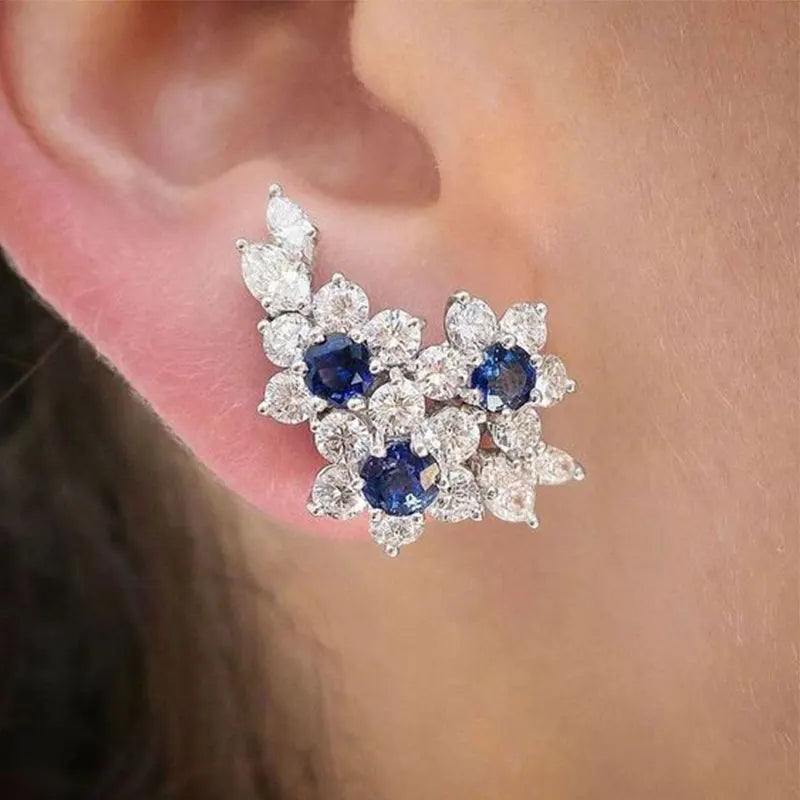 Gorgeous Women's Earrings with Blue/White Round CZ Luxury Female Earrings for Wedding Engagement Party Brilliant Jewelry - EUFASHIONBAGS