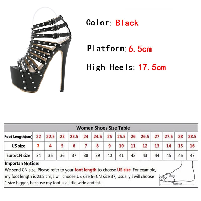 2025 New Summer Platform High Heels Sandals Women Sexy Peep Toe Pumps Fashion Rivet Decoration Party Pole Dance Shoes