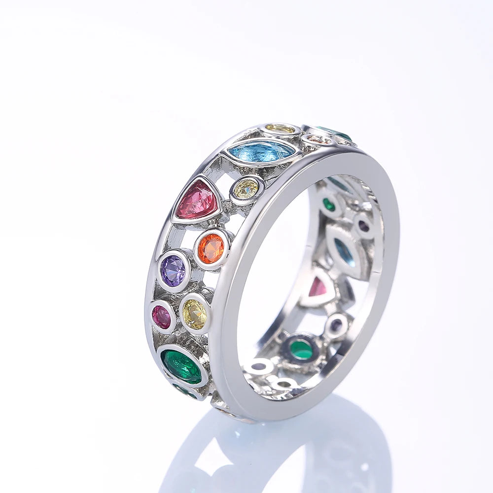 Colorful Women Hollow Out Geometric Stone Rings Cocktail Party Female Finger Ring Fancy Stylish Rings Jewelry Wholesale