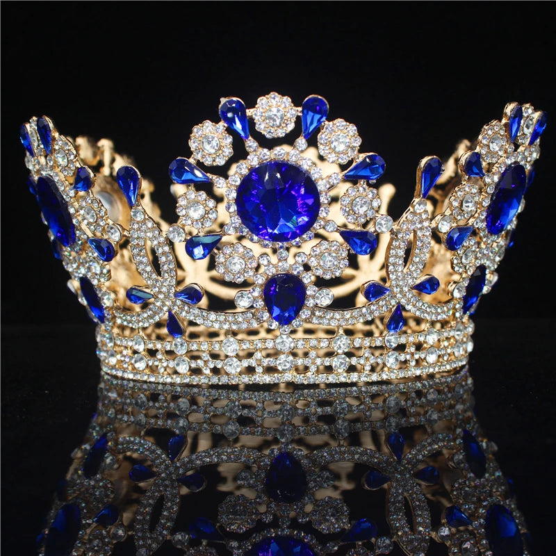 Big Round Tiaras and Crowns Baroque Crystal Wedding Hair Jewelry Accessories Queen Princess Diadem Bridal Women Hair Ornaments - EUFASHIONBAGS