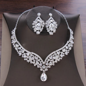 Baroque Crystal Water Drop Bridal Jewelry Sets Rhinestone Tiaras Crown Necklace Earring for Bride Women Wedding Jewelry Set Gift