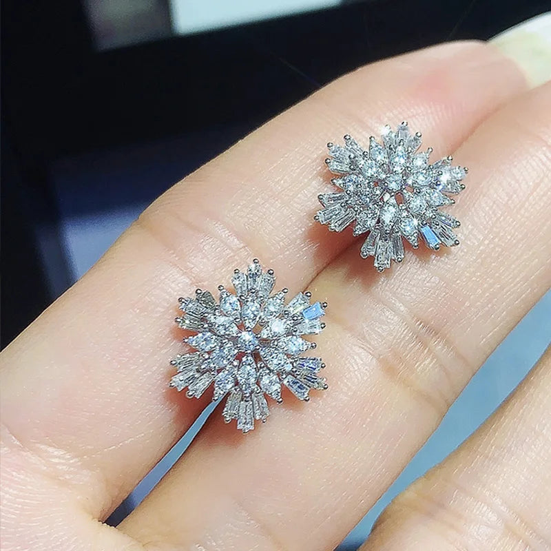 Luxury Snowflake Stud Earrings Full AAA Cubic Zircon Bling Bling Women Ear Accessories Christmas Gift New Trendy Jewelry - EUFASHIONBAGS