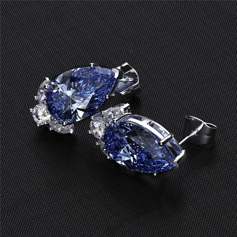 Teardrop CZ Stud Earrings Bridal Wedding Engagement Accessories Pink/Blue Women Earrings Fashion Jewelry