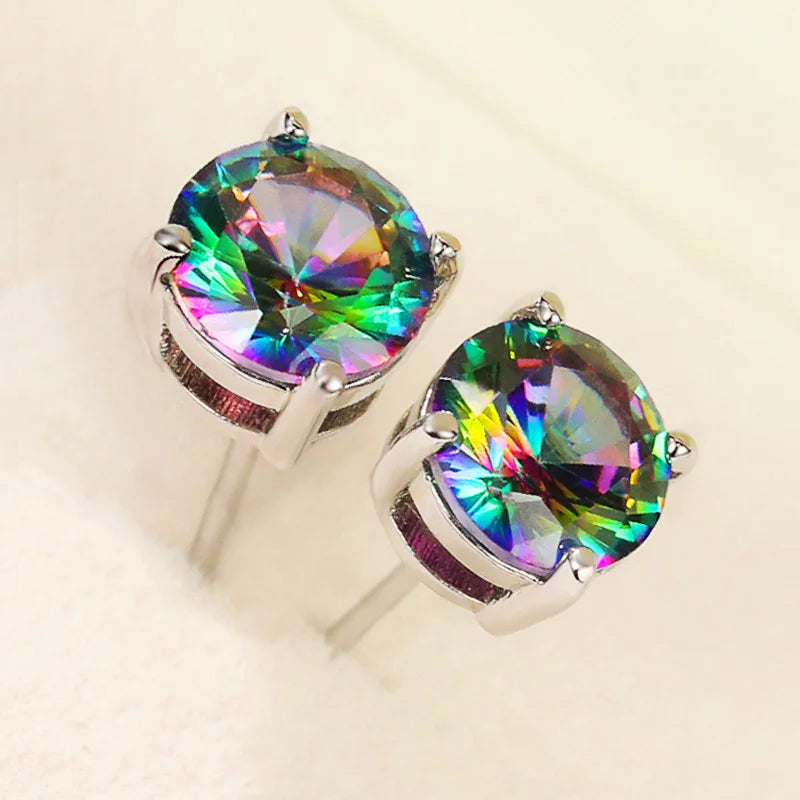 Classic Four Claw Design Multicolor CZ Stud Earrings Women Simple Stylish Female Accessories Daily Wear Versatile Jewelry