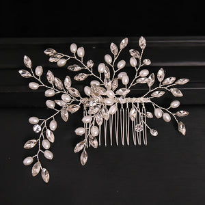 Crystal Rhineston Pearl Bridal Hair Comb Wedding Hair Accessories Head Ornaments Women Tiara Pearl Hair Comb Jewelry Headpiece