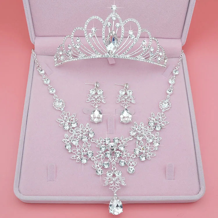 High Quality Fashion Crystal Wedding Bridal Jewelry Sets Women Bride Tiara Crowns Earring Necklace Wedding Jewelry Accessories - EUFASHIONBAGS