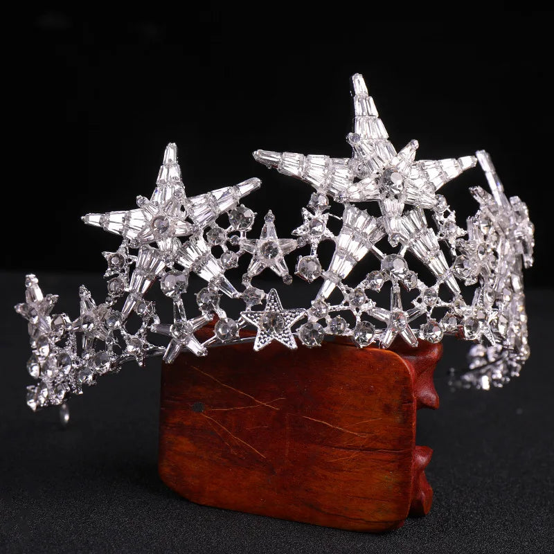 Baroque Luxury Sparkling Crystal Star Bridal Tiaras Crown Big Rhinestone Pageant Diadema Bride Headband Wedding Hair Accessories - EUFASHIONBAGS