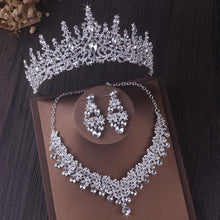 Laden Sie das Bild in den Galerie-Viewer, Silver Color Crystal Bridal Jewelry Sets Tiaras Crown Earrings Choker Necklace Set bj43 - www.eufashionbags.com