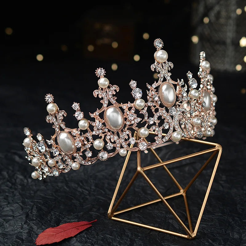 Baroque Luxury Silver Color Crystal Pearls Bridal Tiaras Crowns Rhinestone Pageant Diadem CZ Headbands Wedding Hair Accessories - EUFASHIONBAGS