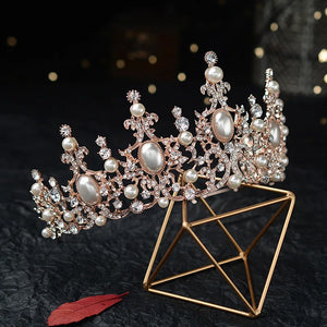 Baroque Luxury Silver Color Crystal Pearls Bridal Tiaras Crowns Rhinestone Pageant Diadem CZ Headbands Wedding Hair Accessories