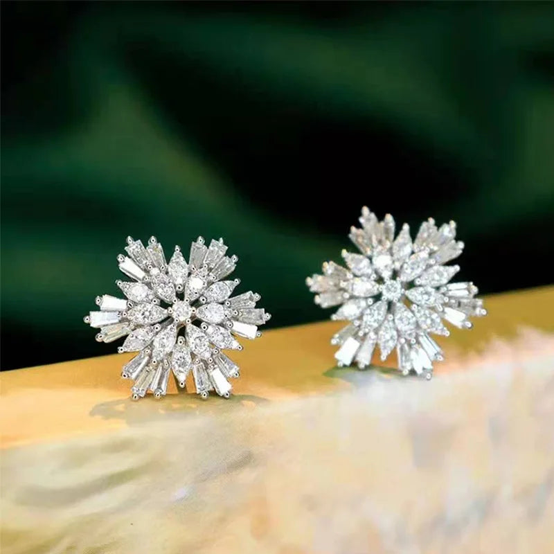 Luxury Snowflake Stud Earrings Full AAA Cubic Zircon Bling Bling Women Ear Accessories Christmas Gift New Trendy Jewelry - EUFASHIONBAGS