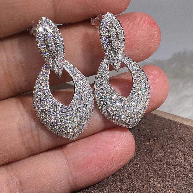 Bling Bling Silver Color Drop Earrings for Women Temperament Accessories Wedding Engagement Trends Eternity Jewelry - EUFASHIONBAGS