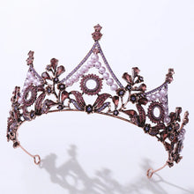 Cargar imagen en el visor de la galería, Baroque Bronze Geometric Purple Black Crystal Pearl Bridal Tiara Crown Rhinestone Diadem Wedding Hair Accessories Tiara De Noiva