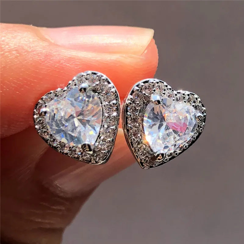 Classic Heart Shape Women Stud Earring Gorgeous Micro Paved CZ Stone Romantic Girl Accessories Classic Earring