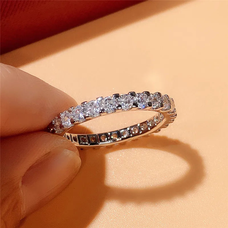 New Trendy Thin Finger Rings Silver Color Band with Shiny Cubic Zirconia Simple Stylish Daily Wear Accessories for Women