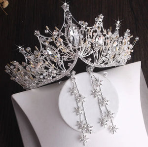 Baroque Silver Color Crystal Leaf Bridal Jewelry Sets Rhinestone Crown Tiaras Choker Necklace Earring African Beads Jewelry Set