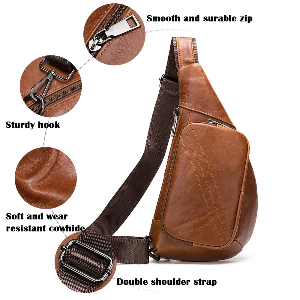 Men's Shoulder Bag Men's Genuine Leather Chest Pack Man Sling Messenger Bags Belt Small Crossbody Bags - EUFASHIONBAGS