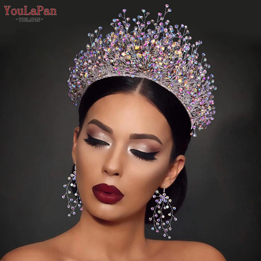 AB Colorful Rhinestone Princess Crown Luxury Crystal AB Bridal Crown Tiaras Fashion Women Hair Accessories HP193P-C - EUFASHIONBAGS